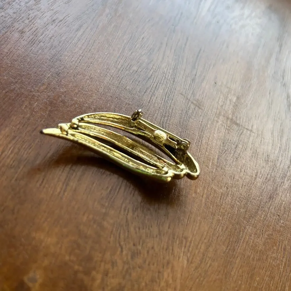 Vintage Piscitelli Signed Gold Tone Swish Brooch | Triple Arch Modernist Pin